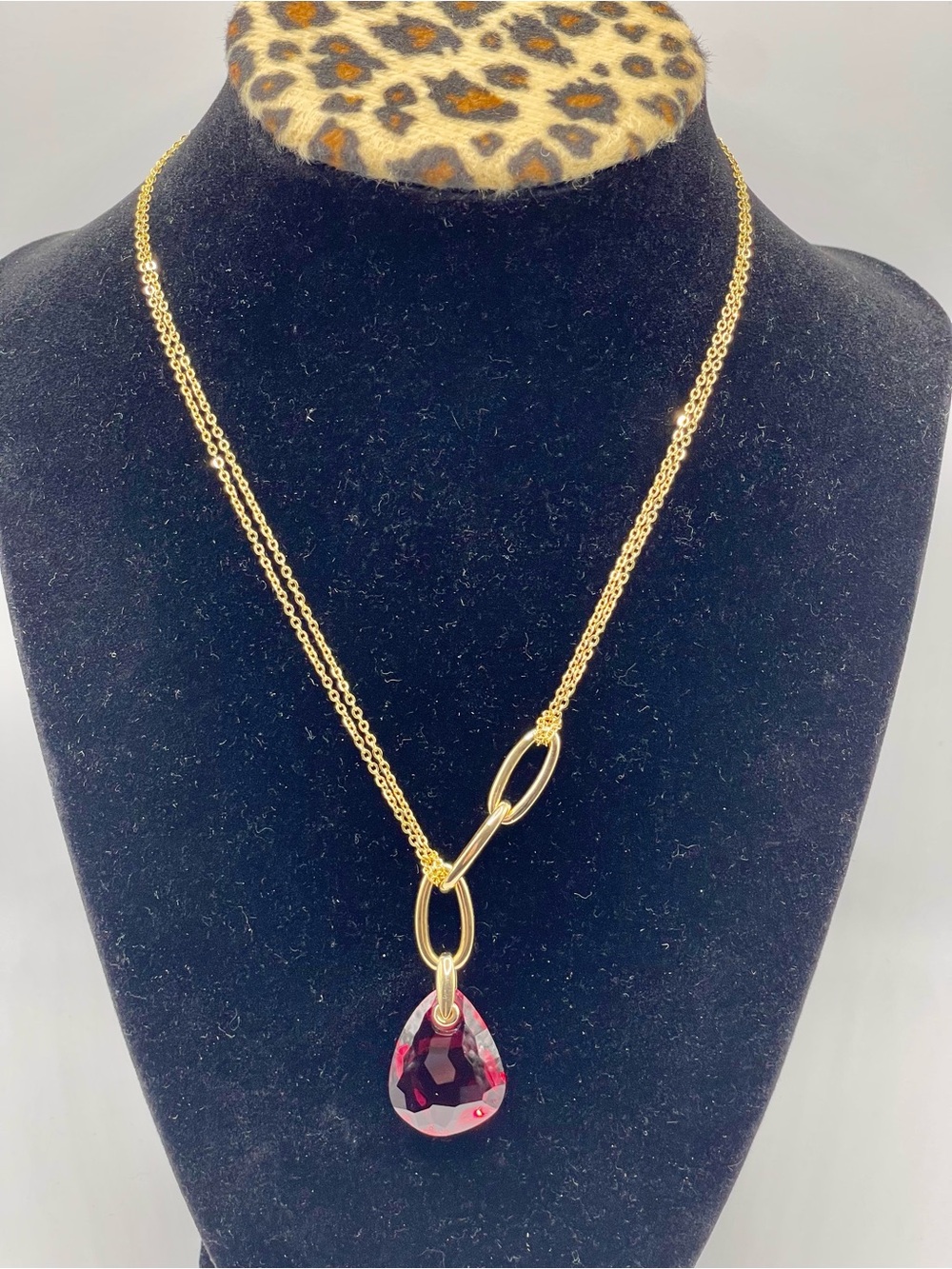 Swarovski Gold Tone Chain Necklace with Red Teardrop Pendant